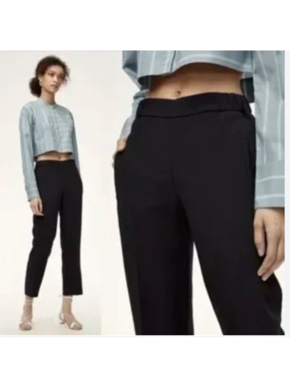 Aritzia Wilfred Crepe Trousers Womens 8 Black Darontal Pull On Ankle Length